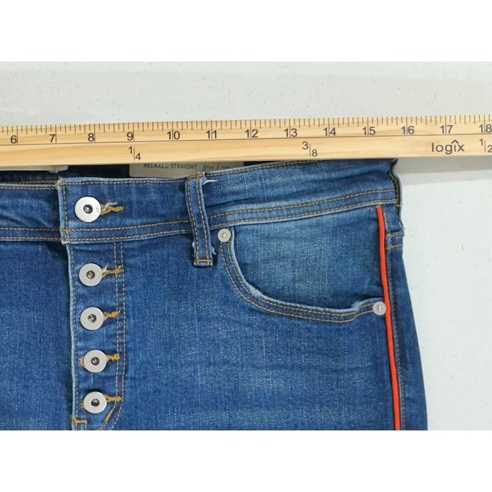 Pilcro Jeans Relaxed Straight Sz 29 (31x27.5)‎ Mid Rise Button Fly Orange Stripe - Picture 7 of 9